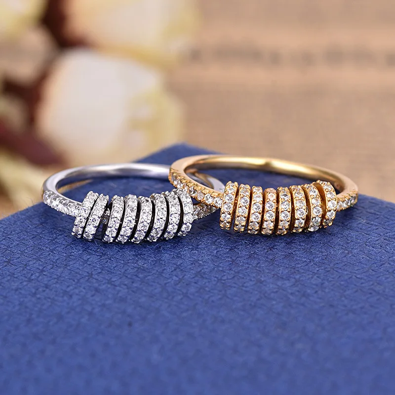 Обручальное кольцо золотистого и серебристого цвета с подвижным маленьким круговым AAA цирконием для ногтей, Женские Ювелирные изделия ZK40