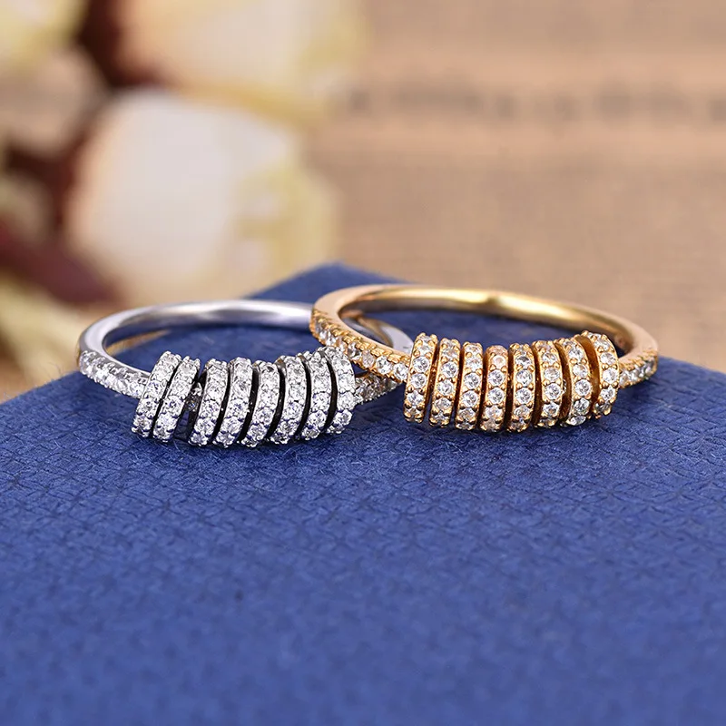 

Gold and Silver Color Movable Small Circle AAA Zircon Nails Wedding Ring Women Jewelry ZK40