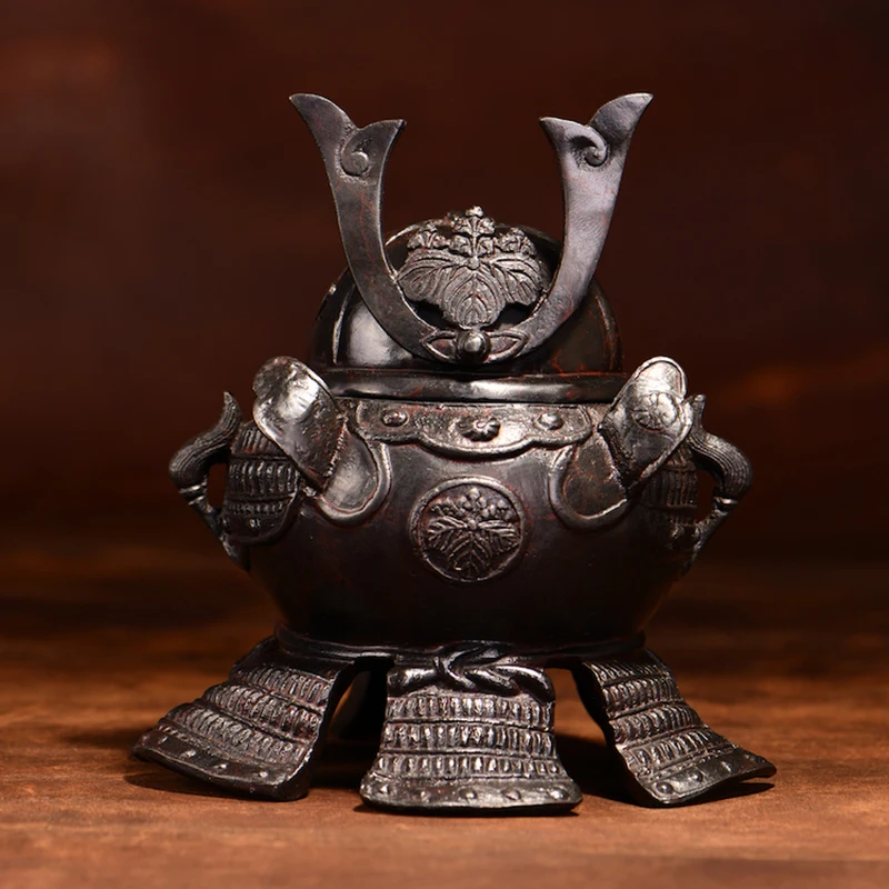 Japan Incense Burner Bushido Traditional Samurai Helmet Style Bronze Incense Burner 14.5*13.5*13