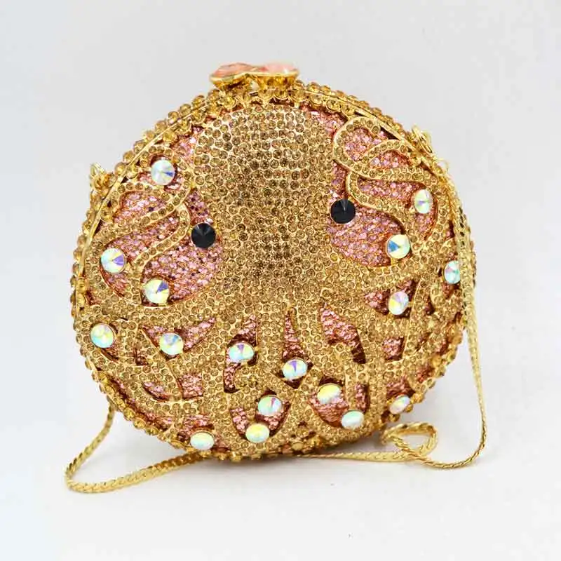 Роскошные женские вечерние сумки с изображением животных осьминога, Золотые кристаллы, клатч, модная вечерняя сумочка, дамские вечерние сумочки для выпускного вечера SC056 - Цвет: B