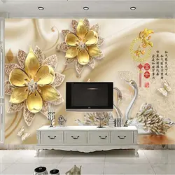 Пользовательские 3d тисненые обои 5d богатые золотые цветы Лебедь стена-фон с ювелирными украшениями 8d декоративная бумага для рисования де