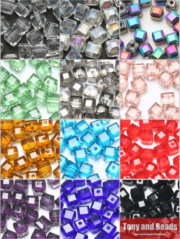 

( 35Pcs=Lot ! ) 6MM Square Faceted Glass Crystal Spacer Beads For Jewelry Making 17Colors In Total Free Shipping