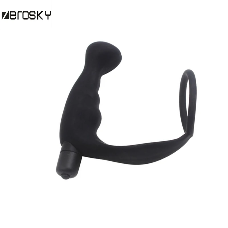 Zerosky Silicone Male Prostate Massager Cock Ring Vibrating Anal Butt Plug For Men Penis Ring Sex Toys 1