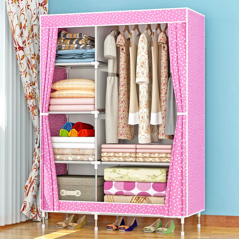 Простой модный шкаф с высокой ногой, нетканый стальной каркас, подкрепление, стоячий органайзер для хранения, съемная мебель для спальни - Цвет: 1321D-pink dots
