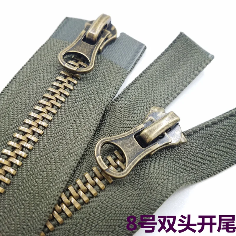 

2 Pcs/lot Vintage Large Metal Zipper Army Green Black Grey Fasteners Double-end Two-way Heavy Duty Sewing Accessories Wholesale