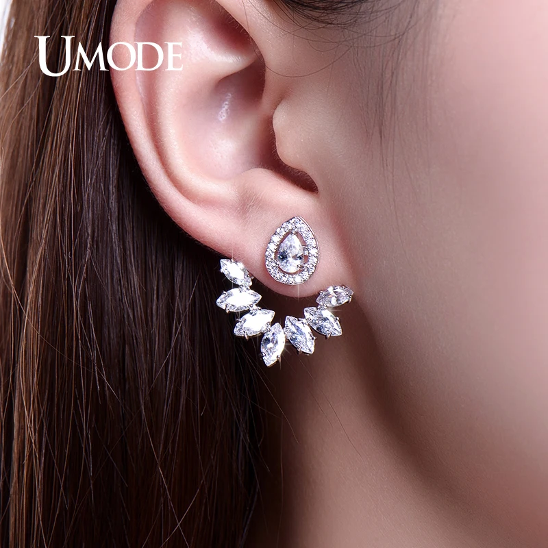 UMODE Fashion Needle Zircon Studs Earrings Jackets For Women Leaf Water Drop Elegant Jewelry Boucle D'oreille Femme UE0248