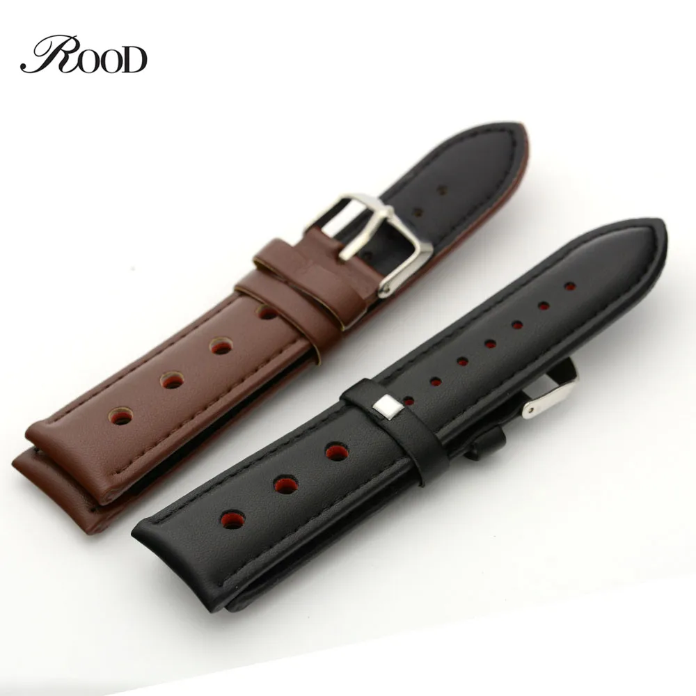 Watch Band 24mm Durable Men Leather Watch Belt Stainless Steel Buckle