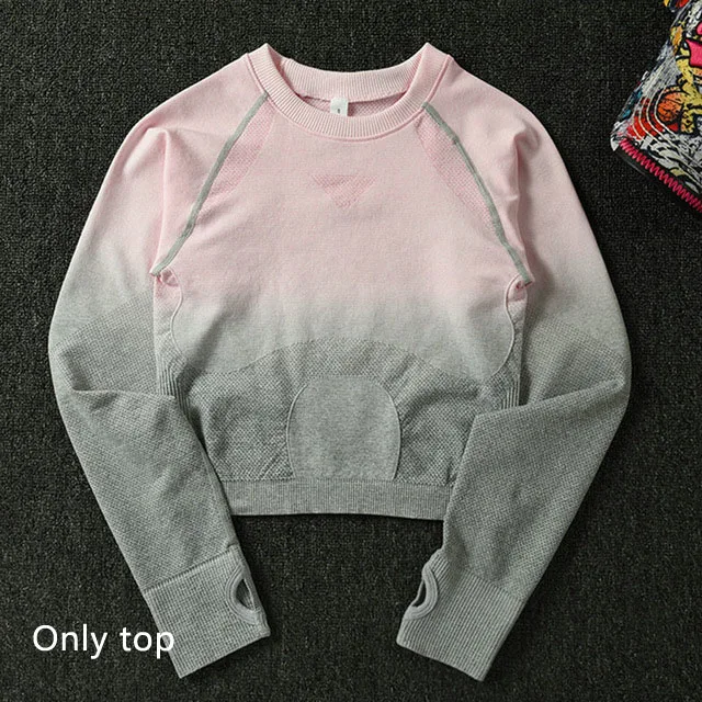 Pink top 3 шт Ombre Бесшовные Йога набор женская одежда для тренировок спортивный бюстгальтер топы с длинными рукавами леггинсы фитнес-зал Набор Женская спортивная одежда - Цвет: Pink top