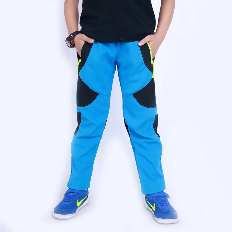 Niños Patchwork invierno Trekking pesca senderismo Softshell pantalones niños niñas lana al aire libre esquí pantalones calientes impermeables