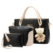 Three-piece Women Bags set new fashion lady shoulder bag with bear women messenger bags high quality leather purses and handbags