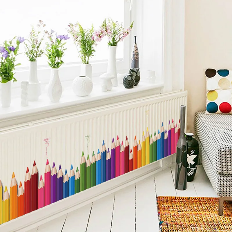

Pastel pencil skirting board wall sticker PVC Material DIY wall decals For Children's room bedroom skirting decor sticker