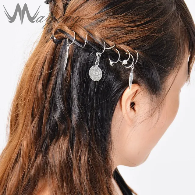 2017 Ethniques Coin Feuille Argent Tresse Cheveux Dreadlocks DIY Bijoux Boucles Filles Femmes Plait Coiffe Cerceau
