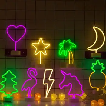 

LED Neon Night Light Pineapple Shape Cactus with Battery-Powered Base Table Lamp for Children's Vacation Room