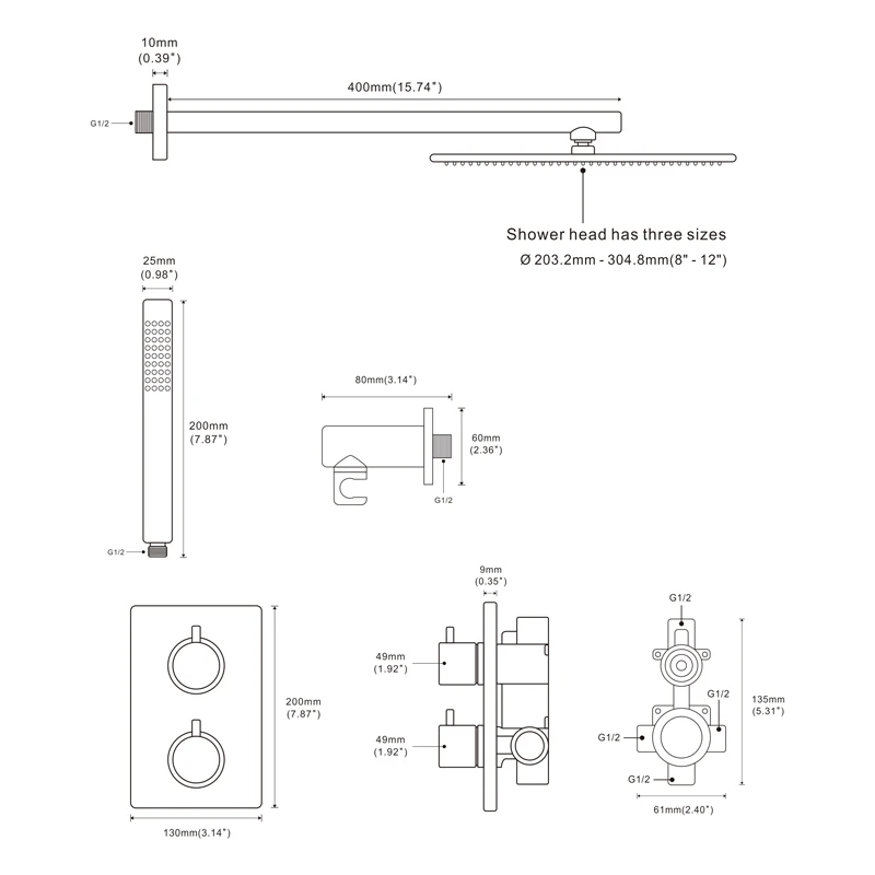Bursh Gold Thermostatic Shower Faucet Set Bathroom System With Rain Handheld Wall Mount Luxury Mixer Tap With Conceal Diverter bathroom shower faucet set
