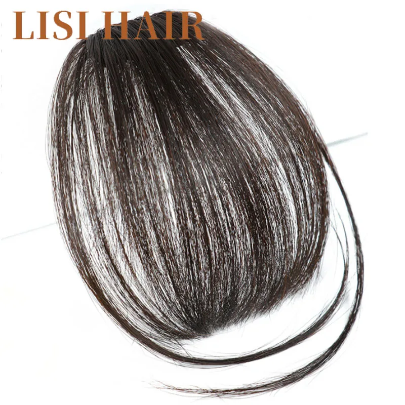 LISI волосы Синтетические Клип в тонких с челкой натуральный прямой высокой температуры волокно черный/светильник коричневый/темно-коричневый для женщин