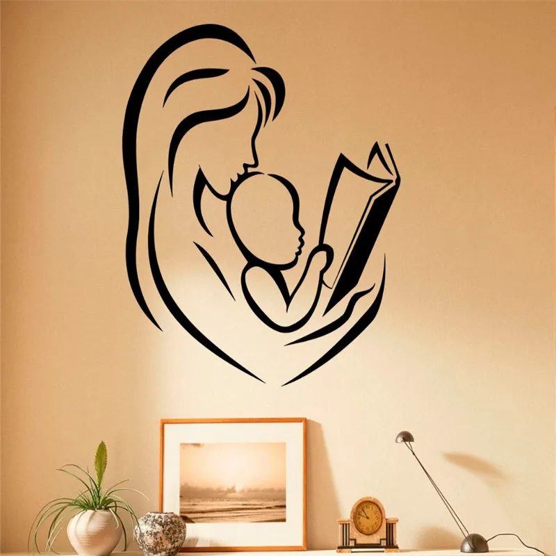

Love Mom And Baby Reading Book Wall Decal Houseware Interior Vinyl Wall Stickers For Kids Rooms Home Decor Bedroom Mural