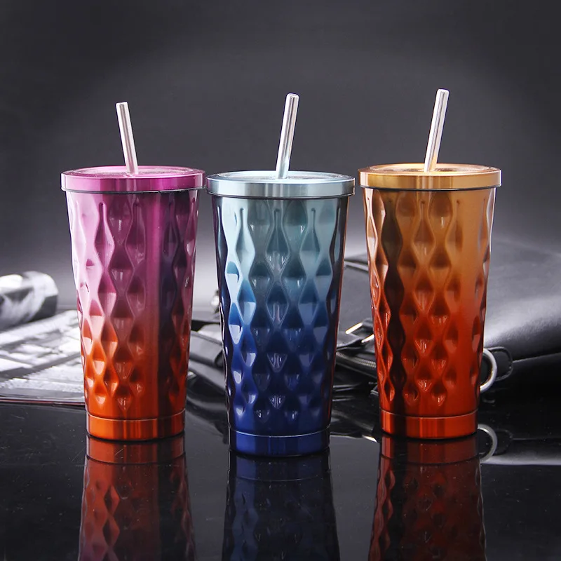 304 Stainless Steel Diamond Straw Cup Outdoors Portable Vehicle Cup Can