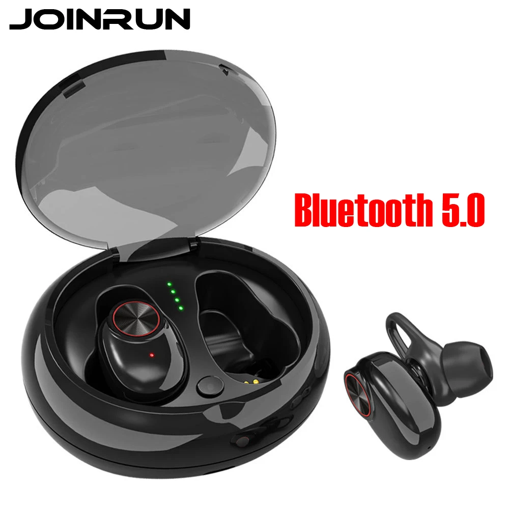 JOINRUN Earphone Bluetooth 5.0 Headset Wireless Earbud with Handsfree Stereo Music QI-Enabled With Charging Box IPX5 Waterproof