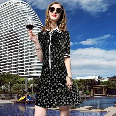 Vestidos Европа Украина Весна и лето женское Новое модное Повседневное платье с коротким рукавом размера плюс - Цвет: Черный