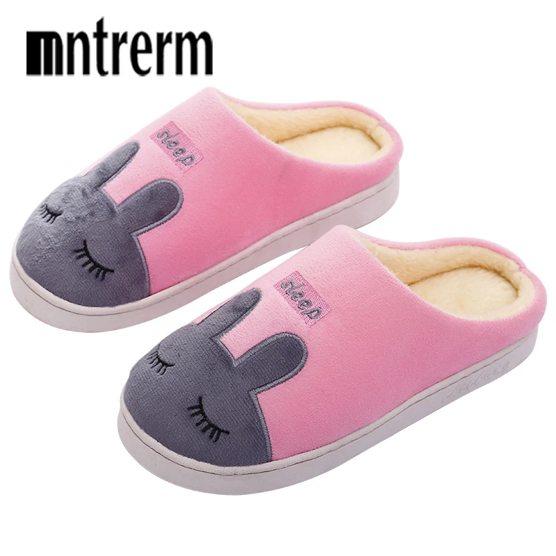 

Mntrerm Winter Cartoon Rabbit Fluffy Women Slippers Patchwork Thicken Anti Slip Casual Plush Warm Slippers Fashion Woman Shoes