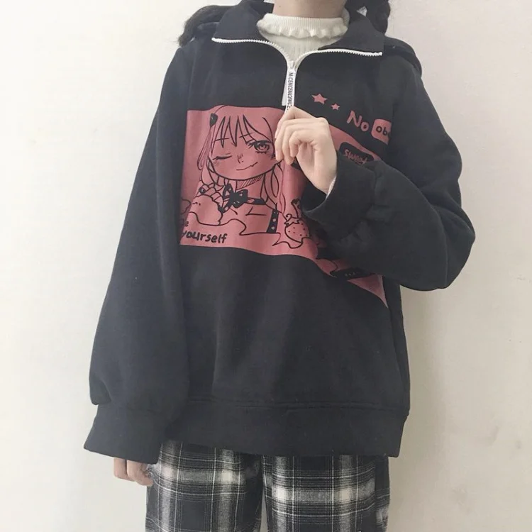Дизайн, милый женский пуловер с капюшоном и принтом манга, зима-осень, толстовки с длинным рукавом, толстовка для девочек, осень, Harajuku
