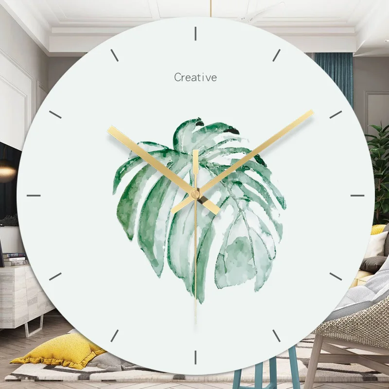 

12 Inch Monstera Leaves Round Quartz Wall Clock Living Room Home Decoration 1x
