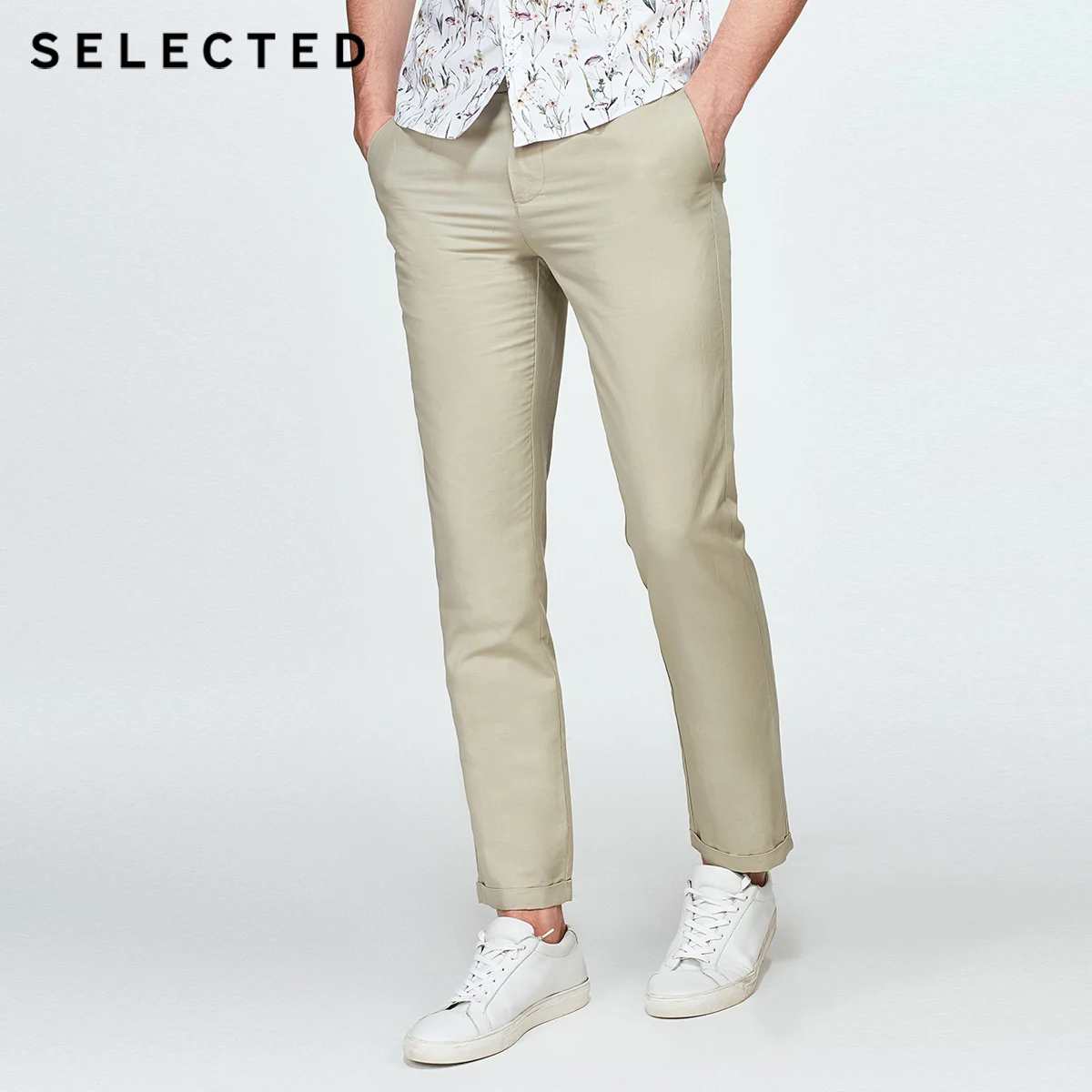 SELECTED Cotton linen blend straight leg leisure long pants S|4182W2516|Повседневные брюки| |