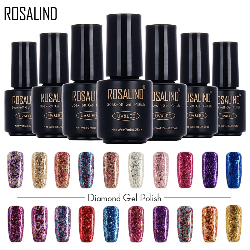 Гель-лак для ногтей ROSALIND 7 мл с алмазным блеском дизайна УФ-светодиодом