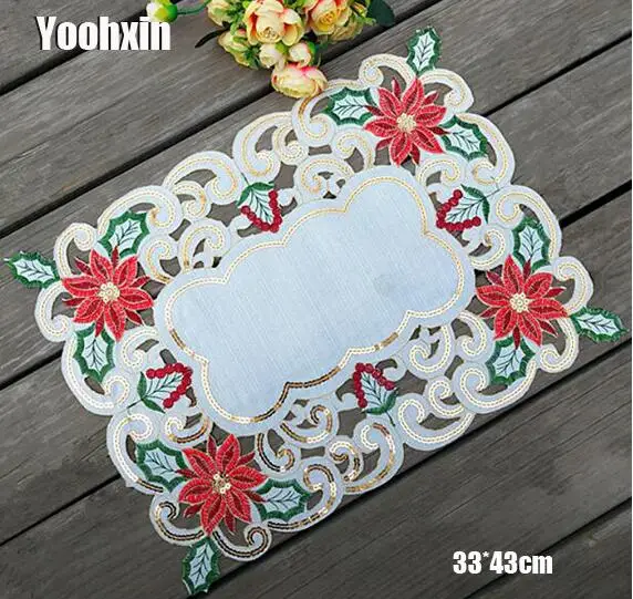 

Hot lace sequin Embroidery placemat cup tea coffee coaster mug kitchen drink table placemat cloth doily diningpad tableware