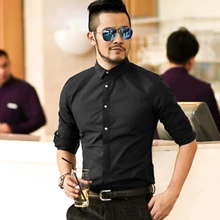 Новые осенние модные мужские рубашки Slim Fit с длинным рукавом, мужские однотонные хлопковые повседневные деловые мужские рубашки