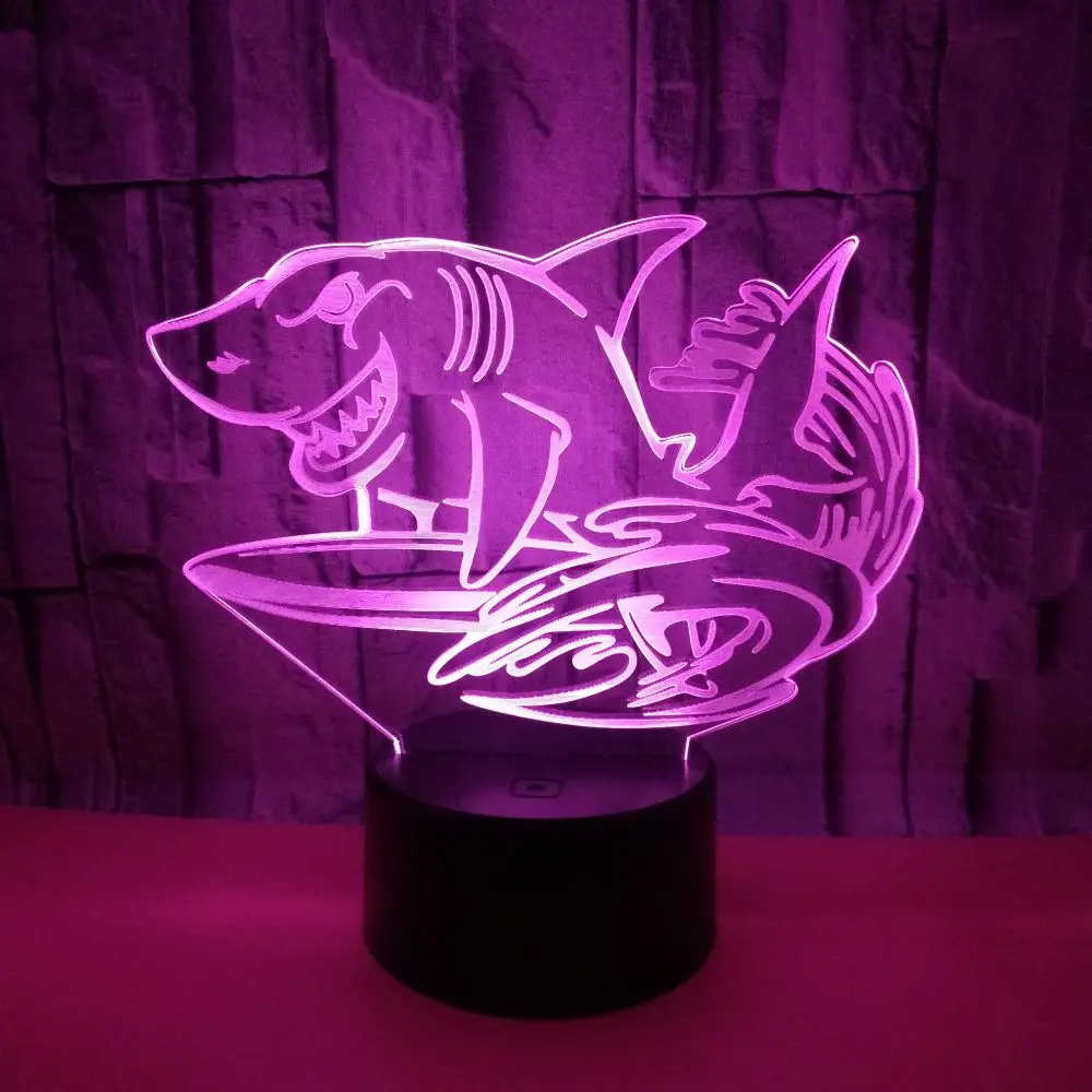 3D светодиодный Ночные огни акулы с 7 цветов свет дома украшение в виде рыбы лампы удивительный визуализации Оптические иллюзии стол