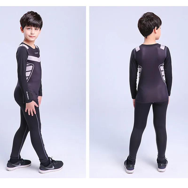 Детские компрессионные кальсоны для фитнеса, быстросохнущие, для занятий спортом, мужские футболки+ колготки, штаны комплекты детского термобелья для бега