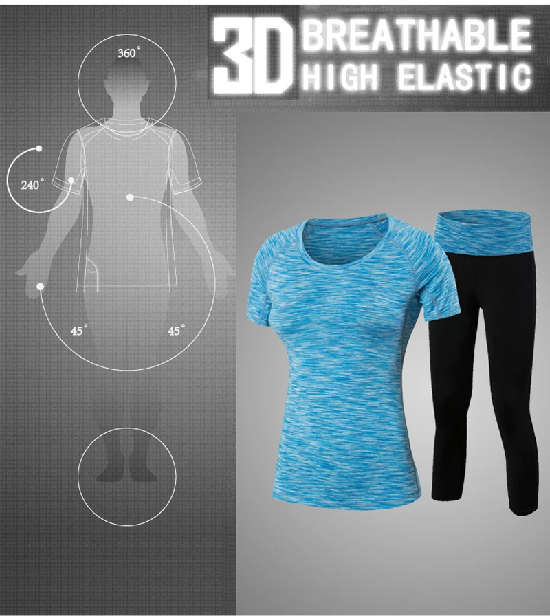 2 шт. быстросохнущая Йога набор спортивная одежда для бега Компрессионные Шорты Колготки женская футболка спортивный костюм для женщин