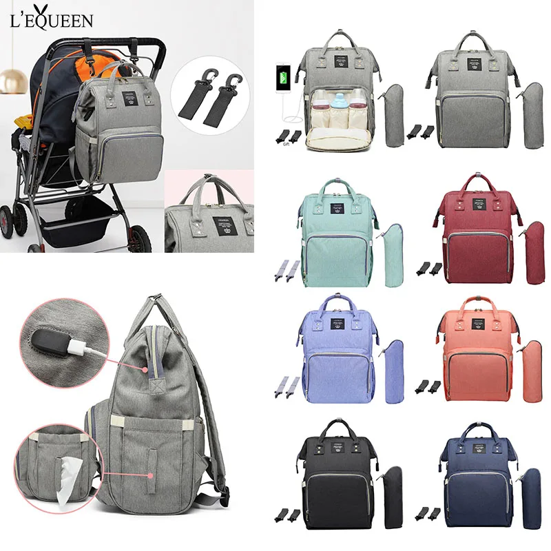 

LEQUEEN Baby USB Interface Diaper Bag Large Capacity Waterproof Nappy Bag Mummy Maternity Travel Backpack Nursing Bag Handbag