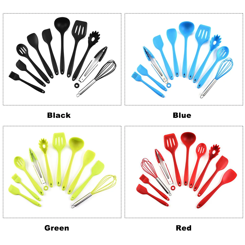 

Kitchenware Utensil Set 10pcs Kitchen Silicone Non-stick Cooking Spoon Spatula Ladle Egg Beaters Dinnerware Set Cooking Tools