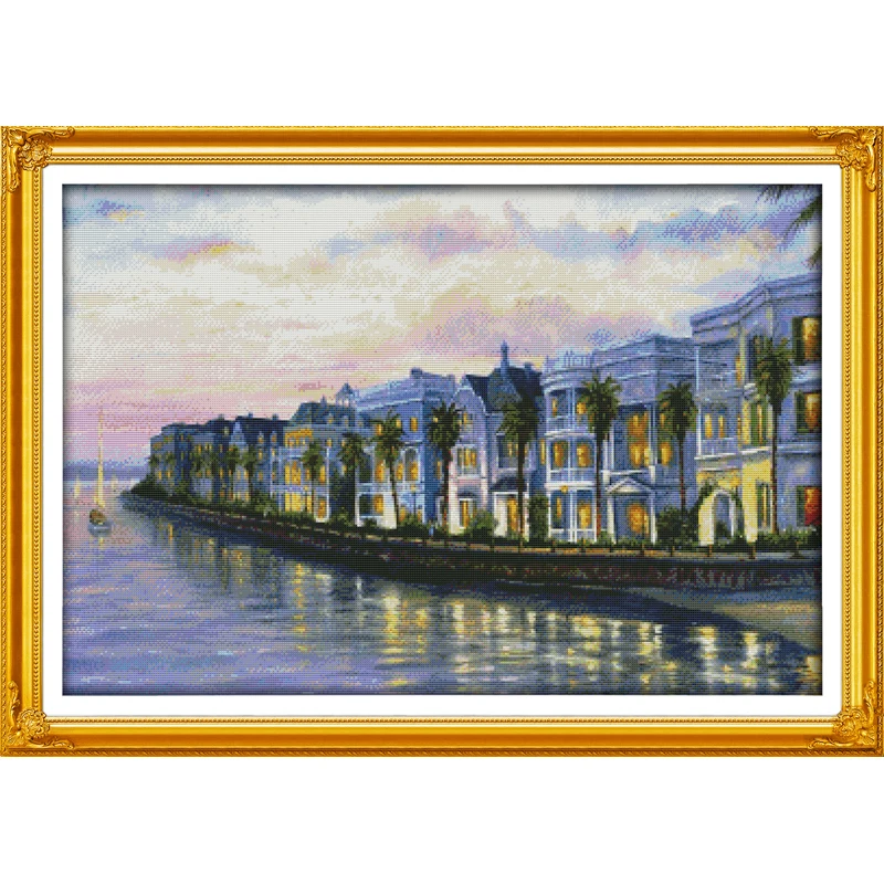 

Everlasting love Night at the seaside villas Chinese cross stitch kits Ecological cotton stamped 11 CT Christmas sales promotion