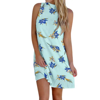 

Vintage Women Print Dresses Summer Stand Dress Sleeveless Dresses For Female Vestidos 2020 Beach Boho Dress New Arrivals #Zer