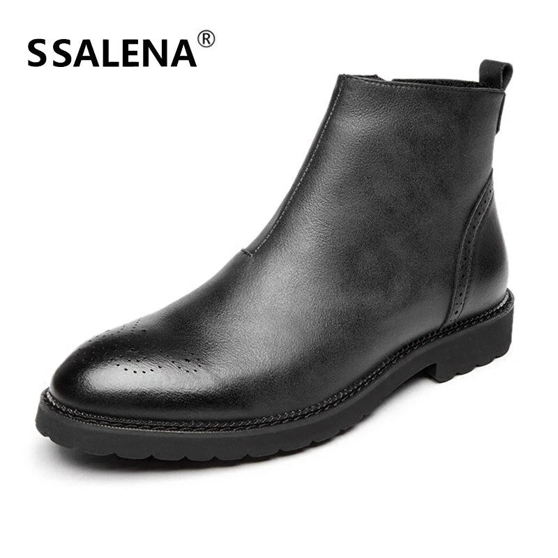 

Men Personalized Leather Boots Male Handsome Round Toe Zipper Street Boots Comfortable Men Working Winter Shoes AA51588