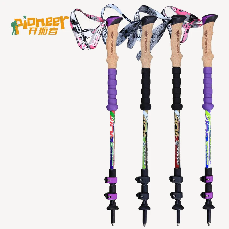

PIONEER 2Pcs/lot Nordic Walking Sticks Telescopic Trekking Hiking Poles Ultralight Walking Canes EVA Rubber Tips Protectors