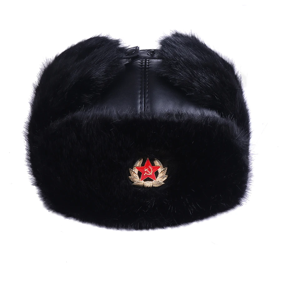 Russian Trapper Hat Soviet Badge Military Ushanka Cossack Winter Unisex Cap New