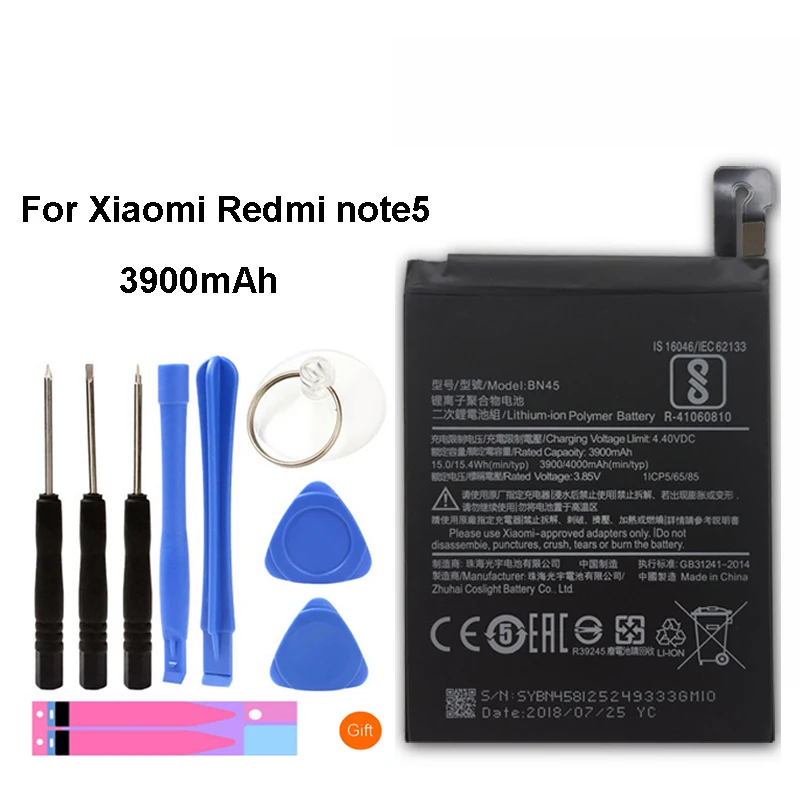 

Original BN45 Mobile Phone Battery For Xiaomi Redmi Note 5 Real Capacity 3900mAh Replacement Li-ion Battery + Tool