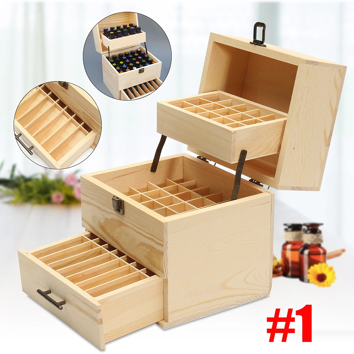 

Excellent 3 Tier 59 Holes Wooden Boxes Container Aromatherapy Essential Oils Box Jewelry Storage Case Boxes For Home Decor Gift