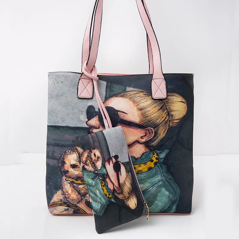 Women Pu Leather Handbag Graffiti Rock Girls Picture Package Messenger Bags Handbag Painted Art Bags Painting
