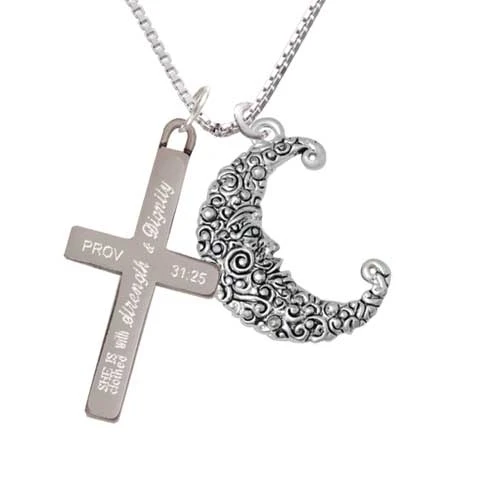 Large Swirl Man in Moon - Strength and Dignity - Cross Necklace (1)
