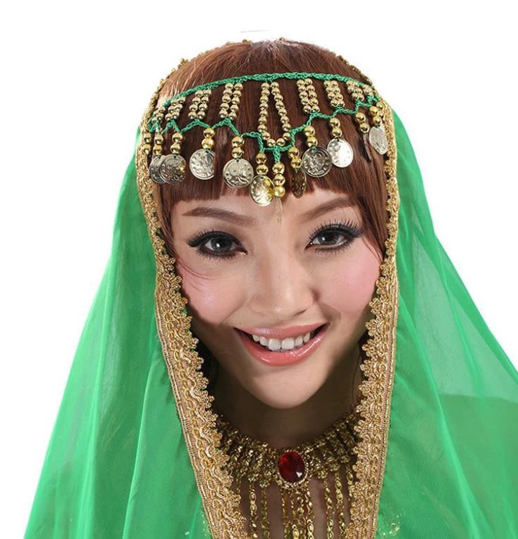 Шифон танец живота лицевая вуаль танцы косынка-шарф головной убор костюмы и Прямая - Цвет: green