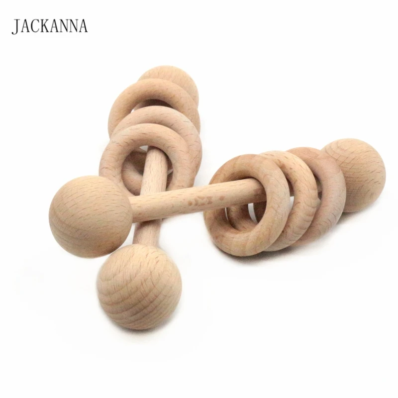 

Beech Wood Teethers Wooden Cute Baby Rattle Toy Hand Montessori Toys Eco-friendly Wood Play Gym Baby Chew Toys BPA Free