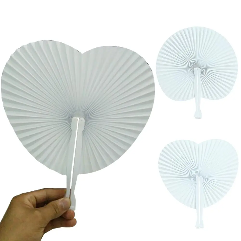 

Hot Folding Solid Color Round Love Heart Paper Fan Handheld Wedding Party Favour