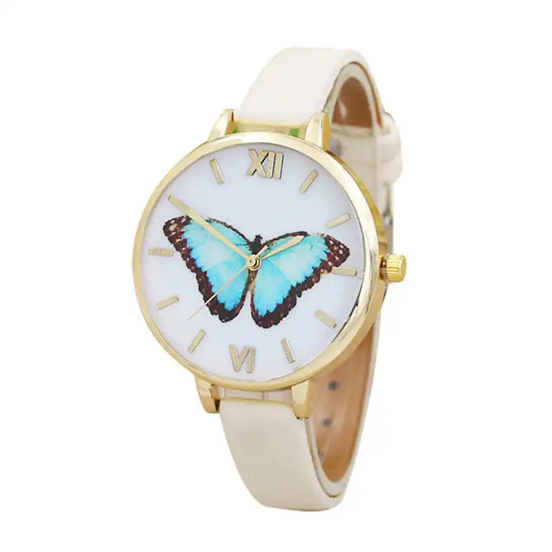 Женские часы Best продавцы голубая бабочка тонкий кожаный ремешок женские часы Zegarki Damskie Reloj De Mujer @ 50