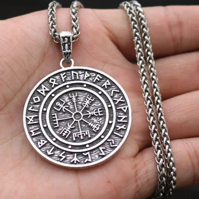 DropshippingViking исландский Vegvisir шлем ужас в руническом круге кулон Vegvisir Viking компас Рунический амулет колье ожерелье - Окраска металла: С латунным покрытием