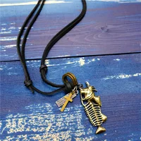 NIUYITID Fish Bone Pendant Necklace For Men 100% Genuine Leather Boy Gift Fashion Jewellery Drop Shipping